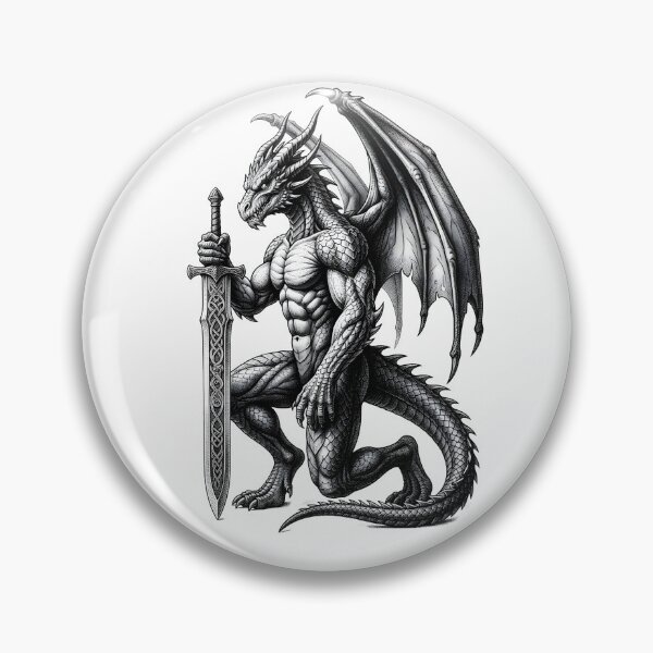 Item preview, Dragon Knight Warrior with Sword | Muscular Fantasy Dragon Illustration designed and sold by DragonSerpent Ink.