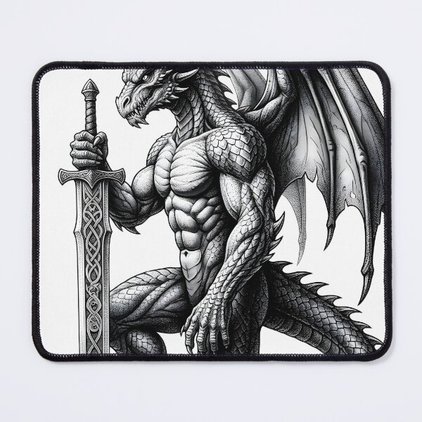 Item preview, Dragon Knight Warrior with Sword | Muscular Fantasy Dragon Illustration designed and sold by DragonSerpent Ink.