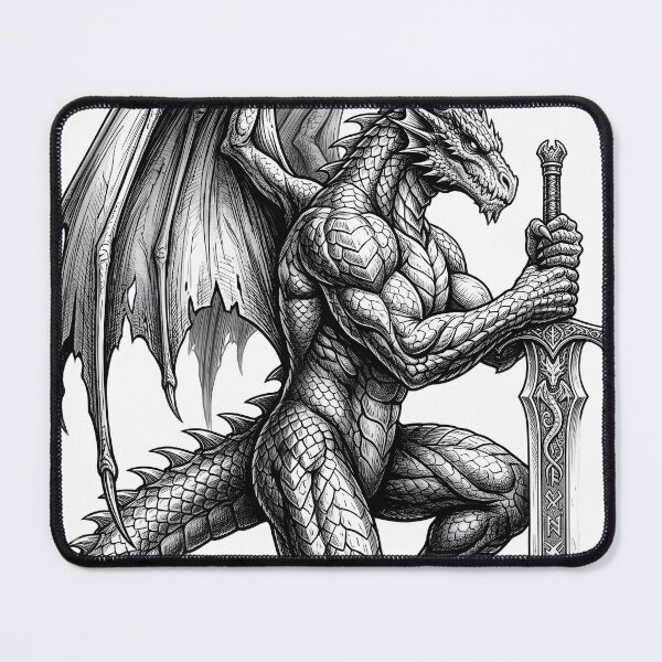 Item preview, Dragon Guardian with Ancient Sword | Epic Fantasy Warrior Illustration designed and sold by DragonSerpent Ink.
