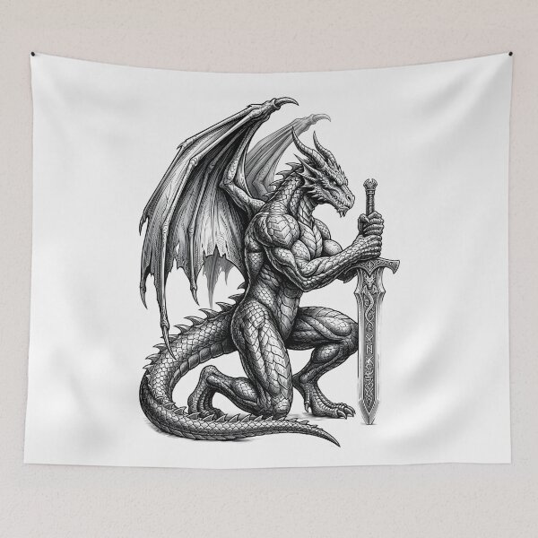 Item preview, Dragon Guardian with Ancient Sword | Epic Fantasy Warrior Illustration designed and sold by DragonSerpent Ink.