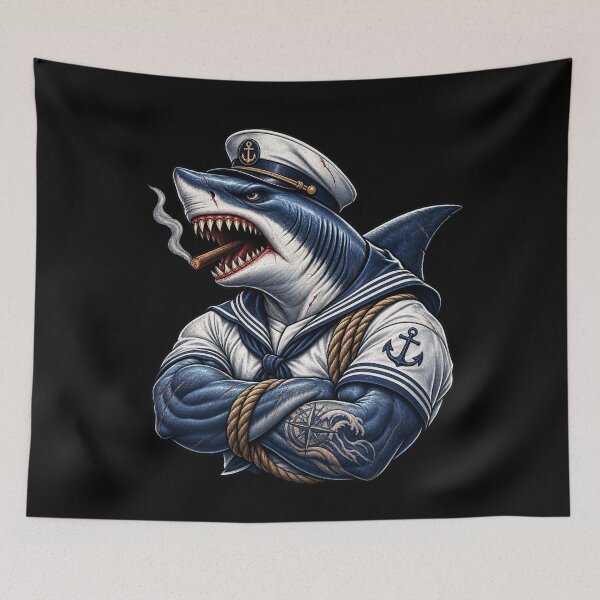 Item preview, Sailor Shark Vintage Nauticial Graphic Shirt designed and sold by RedaSouq.