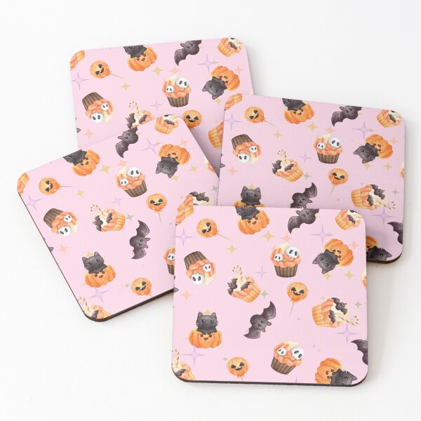 Item preview, Cute Bat, Black Cat, Halloween Cupcakes, Candy, pink designed and sold by CursedButCute1.