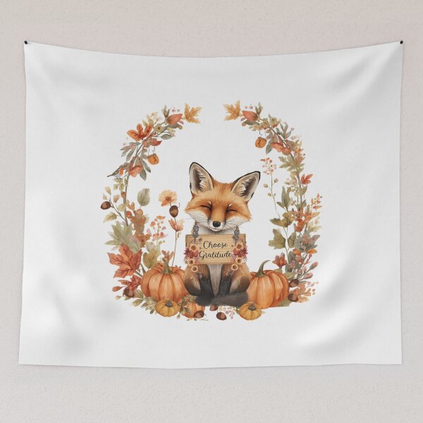Item preview, A small autumn fox holds a sign that reads "Choose Gratitude." designed and sold by VibranPalette.