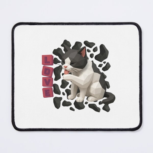 Item preview, Kawaii Black Kitten LOVE Low Poly designed and sold by ArtMochis.