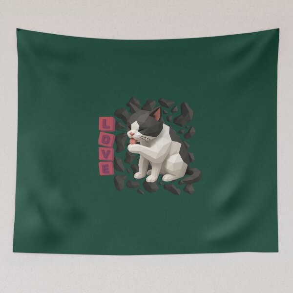 Item preview, Kawaii Black Kitten LOVE Low Poly designed and sold by ArtMochis.
