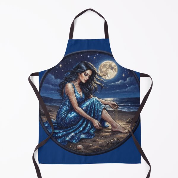Item preview, Embroidered image of a woman sitting on a sandy beach in the moonlight designed and sold by Azurart2.