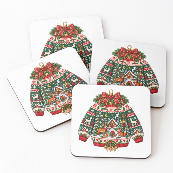 Item preview, Christmas Sweater Ornament | Cozy Woodland Winter Christmas Deer Fox Cabin designed and sold by MrDev.