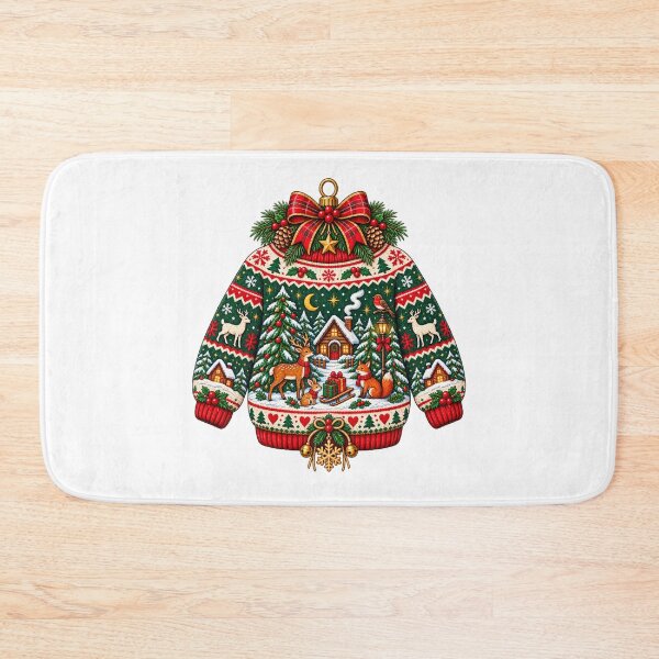 Item preview, Christmas Sweater Ornament | Cozy Woodland Winter Christmas Deer Fox Cabin designed and sold by MrDev.