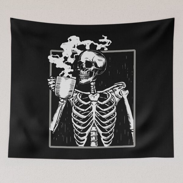 Item preview, skeleton skull drinking coffee funny halloween designed and sold by NorzellMich469.