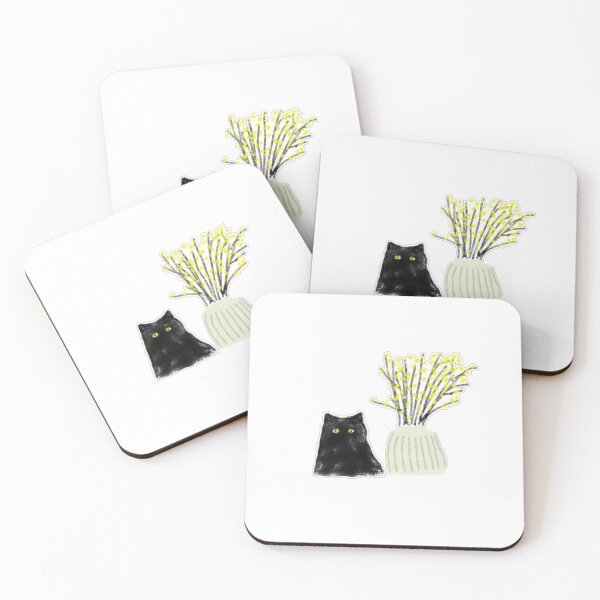 Item preview, Black Cat Yellow Flowers Vase Pencil Drawing designed and sold by raun.draw.