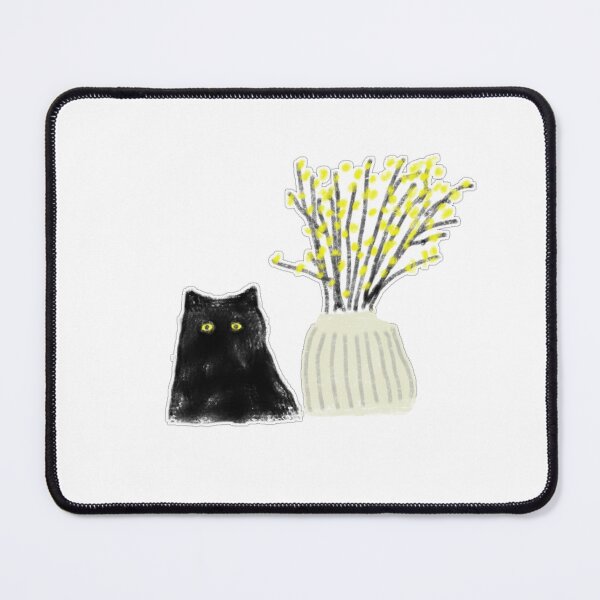 Item preview, Black Cat Yellow Flowers Vase Pencil Drawing designed and sold by raun.draw.