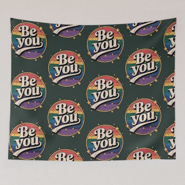 Item preview, Retro Be You Quote With Rainbow Pride Background And Stars 43 designed and sold by AvocadoShopp.