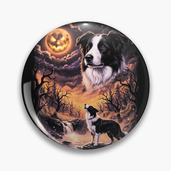 Item preview, Spooky Border Collie Howling at Moon Retro 90's Halloween  designed and sold by OMITTEROMINOUS.