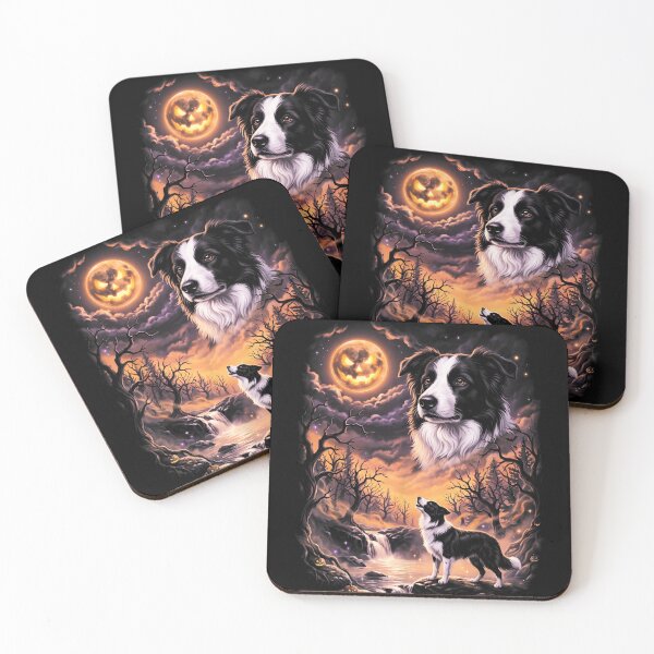 Item preview, Spooky Border Collie Howling at Moon Retro 90's Halloween  designed and sold by OMITTEROMINOUS.
