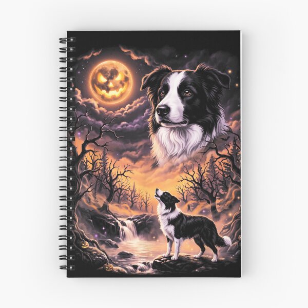 Item preview, Spooky Border Collie Howling at Moon Retro 90's Halloween  designed and sold by OMITTEROMINOUS.