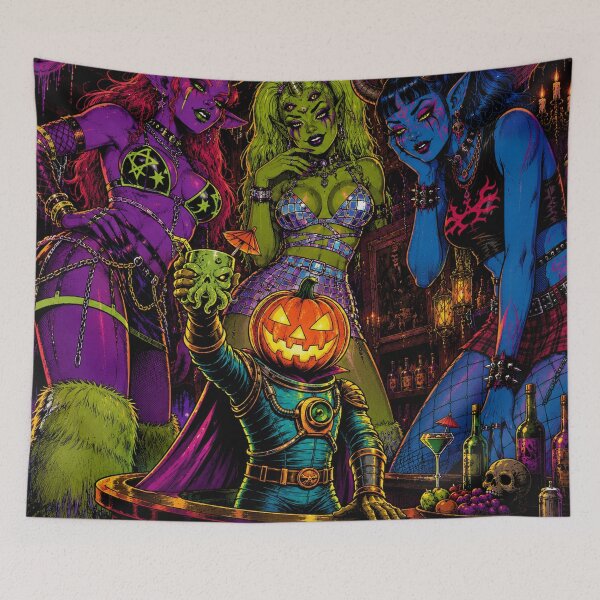 Item preview, Headless Horseman Demon Queens - Neon Vintage Horror Art designed and sold by TheHorsemanRidesAgain.