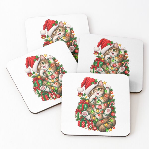 Item preview, Christmas Cat Tangled in Lights | Cute Festive Kitty Holiday Design designed and sold by MrDev.