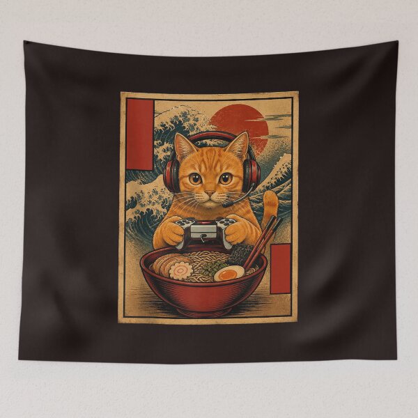 Item preview, Gaming Cat Ramen Japanese Wave Retro Gamer Noodle Bowl Vintage Design designed and sold by mari-kayden.