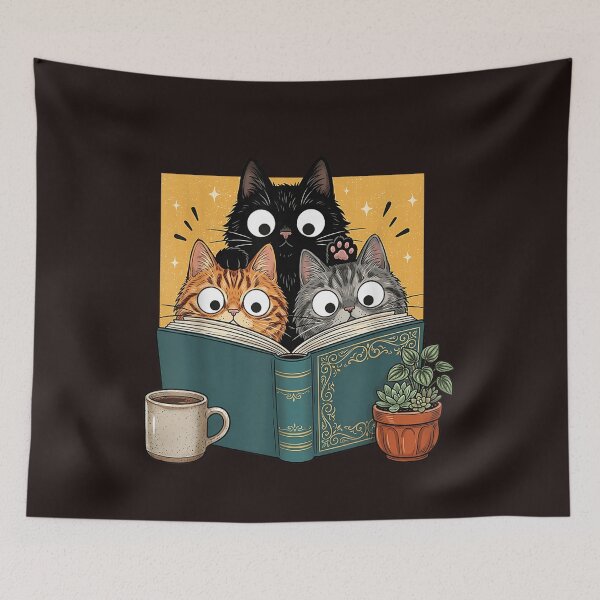 Item preview, Cat Reading Book Lover Vintage Cozy Library Cats Art Illustration designed and sold by mari-kayden.