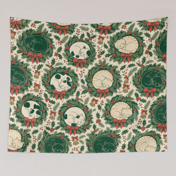 Item preview, Sleepy Winter Cats and Wreaths Seamless Pattern | Christmas Aesthetic Repeat Design designed and sold by StickyGuys.