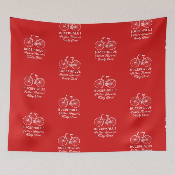 Item preview, Father Brown’s Trusty Steed (White on Orange-Red) designed and sold by PawsitiveMum3.