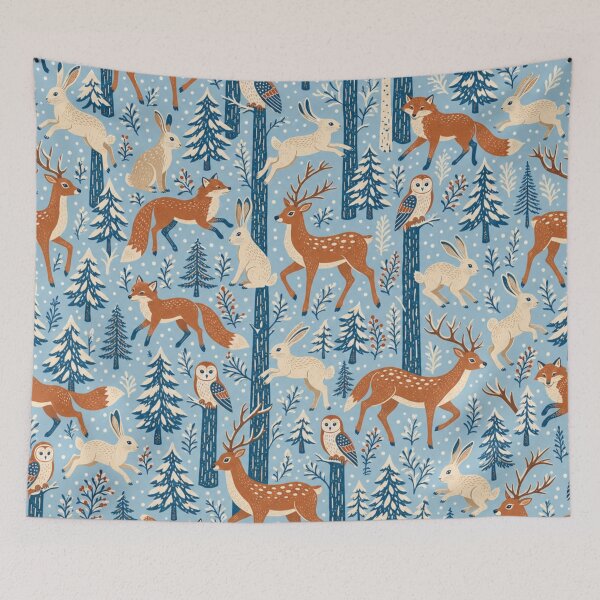 Item preview, Snowy Woodland Foxes and Hares Seamless Pattern | Christmas Aesthetic Repeat Design designed and sold by StickyGuys.