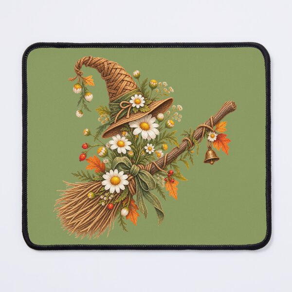 Item preview, Cottagecore Chamomile on Broomstick Watercolor Art – Whimsical Halloween Print designed and sold by MagicMakerPh.