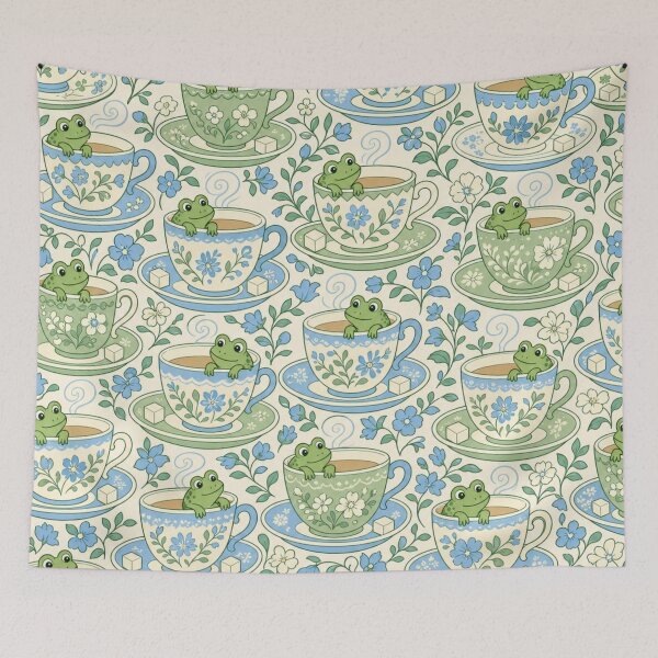 Item preview, Frogs and Teacups Seamless Pattern | Frog Aesthetic Repeat Design designed and sold by StickyGuys.