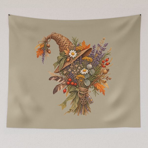 Item preview, Cottagecore Witch Hat Herb Bundle Watercolor Art – Whimsical Halloween Print designed and sold by MagicMakerPh.