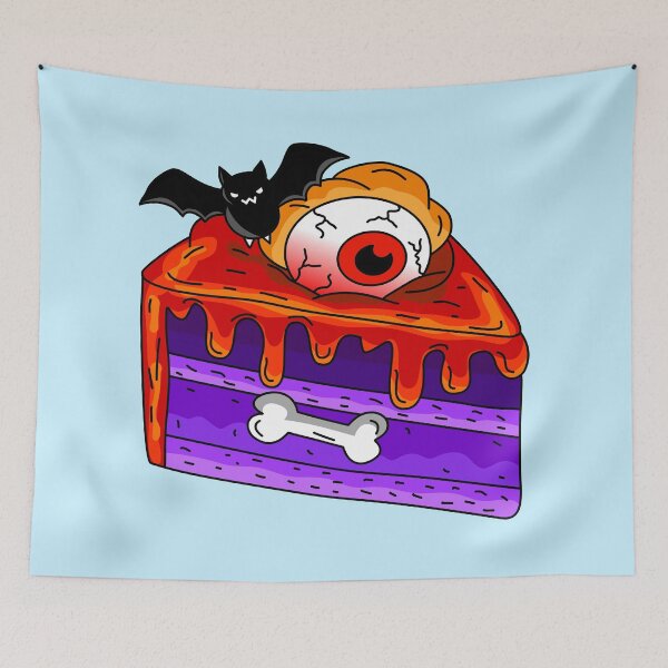 Item preview, Spooky Halloween Bakery Purple Cake Slice with Eyeball Bat and Bone Vector Illustration designed and sold by RS4you.