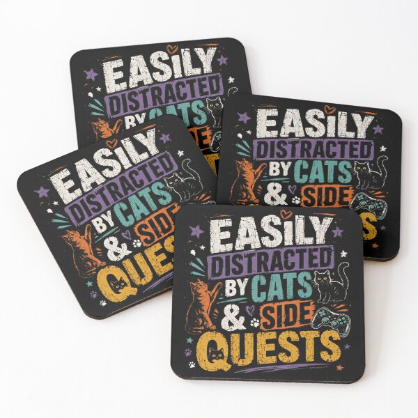 Item preview, Easily Distracted By Cats & Side Quests Cat Lovers Gaming Players designed and sold by SkeletonsDanger.