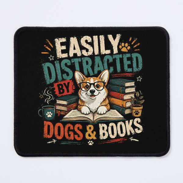 Item preview, Easily Distracted By Dogs & Books Corgi Dog Lover Bookworm Reader Gift designed and sold by SkeletonsDanger.