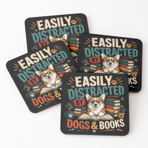 Item preview, Easily Distracted By Dogs & Books Corgi Dog Lover Bookworm Reader Gift designed and sold by SkeletonsDanger.