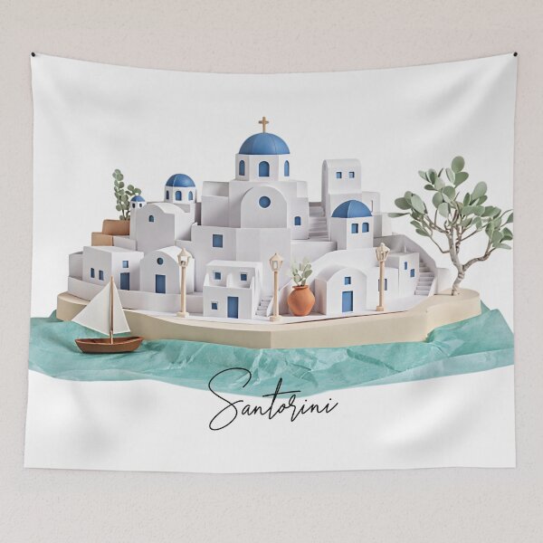 Item preview, Santorini Greece Aegean Island Coastal Village Art designed and sold by Bliss Find And Design.