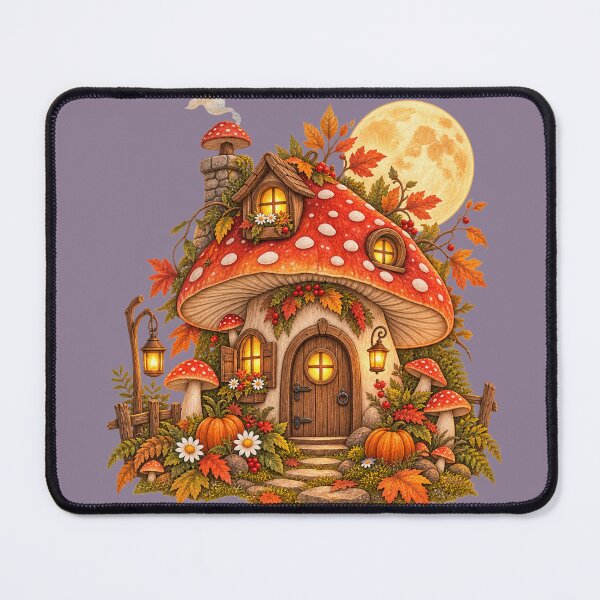 Item preview, Cottagecore Harvest Moon Toadstool Cottage Watercolor Art – Halloween Print designed and sold by MagicMakerPh.