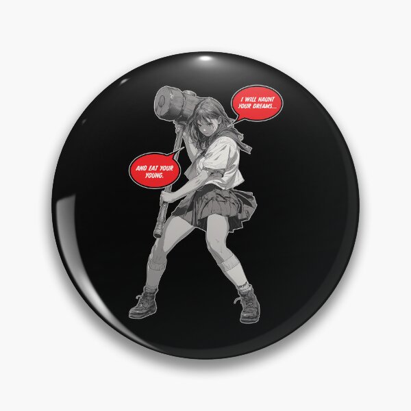 Item preview, Schoolgirl Wielding Giant Sledgehammer With Red Speech Bubbles designed and sold by AlfonDouglas.