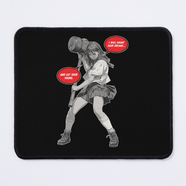 Item preview, Schoolgirl Wielding Giant Sledgehammer With Red Speech Bubbles designed and sold by AlfonDouglas.