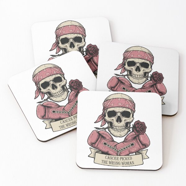 Item preview, Cancer Picked The Wrong Woman Edgy Skull Pink Boxing Gloves designed and sold by AmberlightArt.