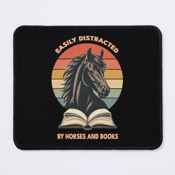 Item preview, Easily Distracted by Horses and Books | Funny Horse Lover | Book Reader | Retro Sunset Vintage Country Style Graphic designed and sold by Made by Tamar.