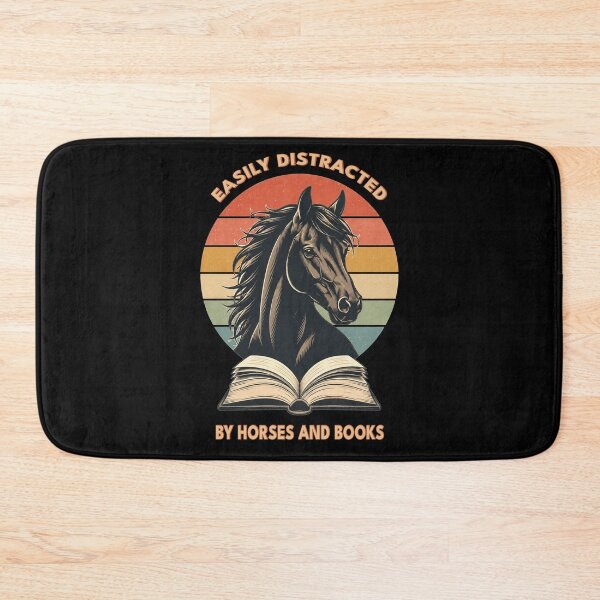 Item preview, Easily Distracted by Horses and Books | Funny Horse Lover | Book Reader | Retro Sunset Vintage Country Style Graphic designed and sold by Made by Tamar.
