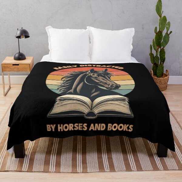 Item preview, Easily Distracted by Horses and Books | Funny Horse Lover | Book Reader | Retro Sunset Vintage Country Style Graphic designed and sold by Made by Tamar.