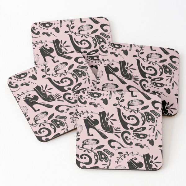 Item preview, Blush Pink Whimsical Black Ink Folk Floral Pattern designed and sold by wissal.studio.