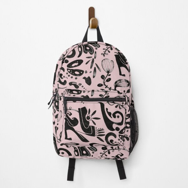 Item preview, Blush Pink Whimsical Black Ink Folk Floral Pattern designed and sold by wissal.studio.