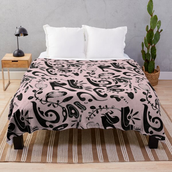 Item preview, Blush Pink Whimsical Black Ink Folk Floral Pattern designed and sold by wissal.studio.