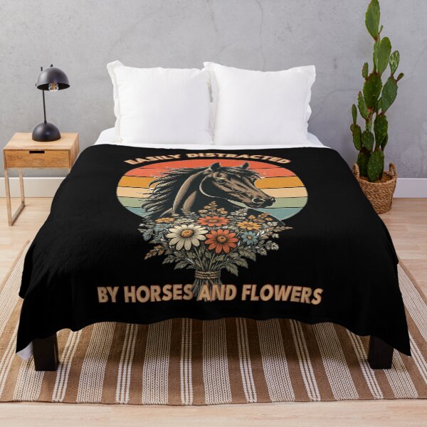 Item preview, Easily Distracted by Horses and Flowers | Retro Sunset Horse Lover Vintage Wildflower Country Cottagecore Graphic designed and sold by Made by Tamar.