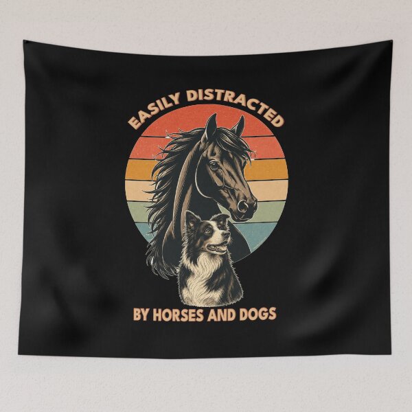 Item preview, Easily Distracted by Horses and Dogs | Funny Animal Lover | Retro Sunset Horse Lover Vintage Wildflower Country Cottagecore Graphic designed and sold by Made by Tamar.