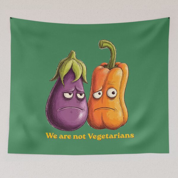 Item preview, We Are Not Vegetarians – Funny Eggplant & Bell Pepper Cartoon designed and sold by casualnature.