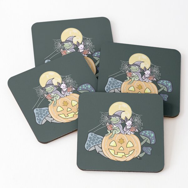 Item preview, Frog Witch and Bat Cottagecore Mushroom Halloween Pumpkin designed and sold by LeshanArt.