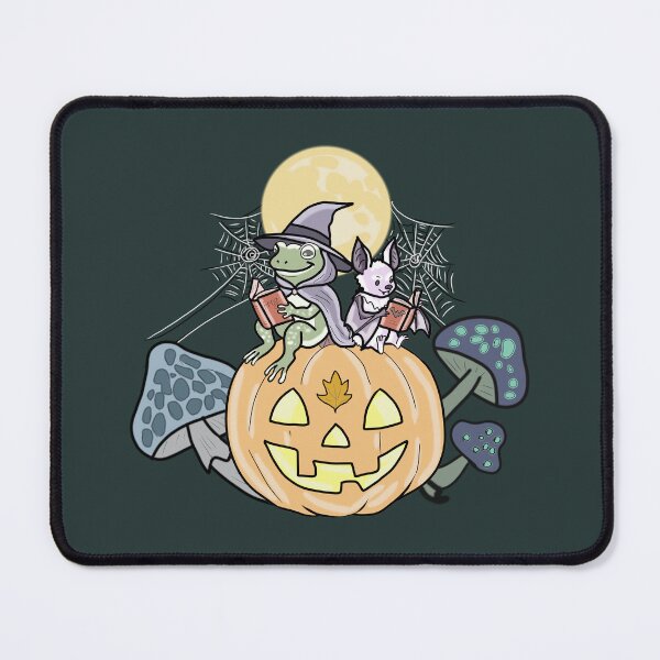 Item preview, Frog Witch and Bat Cottagecore Mushroom Halloween Pumpkin designed and sold by LeshanArt.