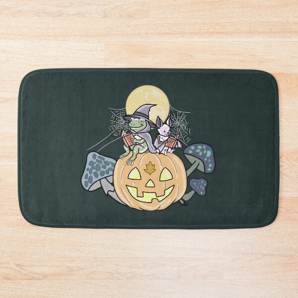 Item preview, Frog Witch and Bat Cottagecore Mushroom Halloween Pumpkin designed and sold by LeshanArt.